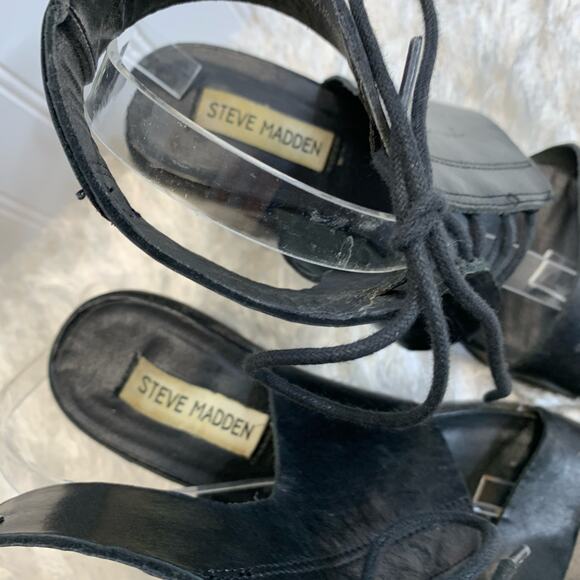 Steve Madden Nannoo Black Lace up Heel Sandals Sz 9 - Picture 4 of 9